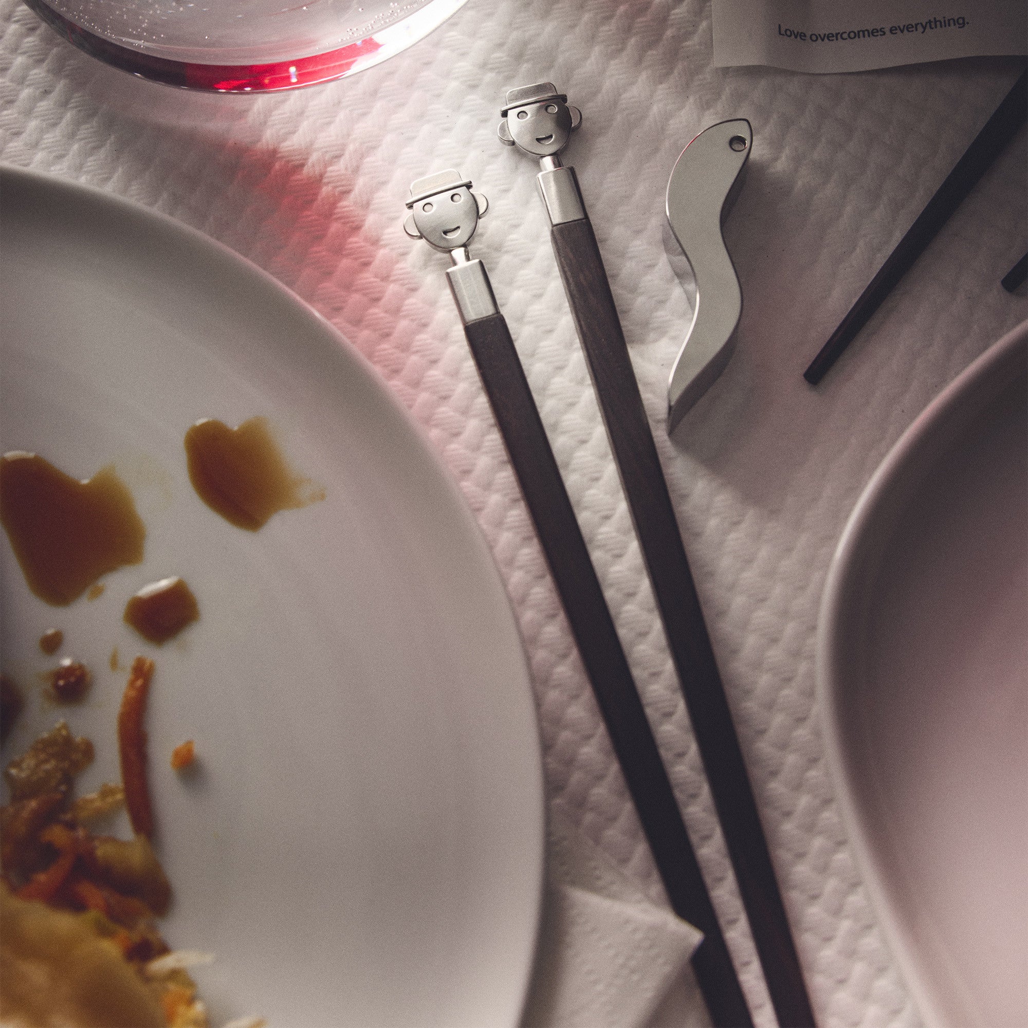 ALESSANDRO STIC Oriental Chopsticks with Stand, Ebony Wood with Steel Finish