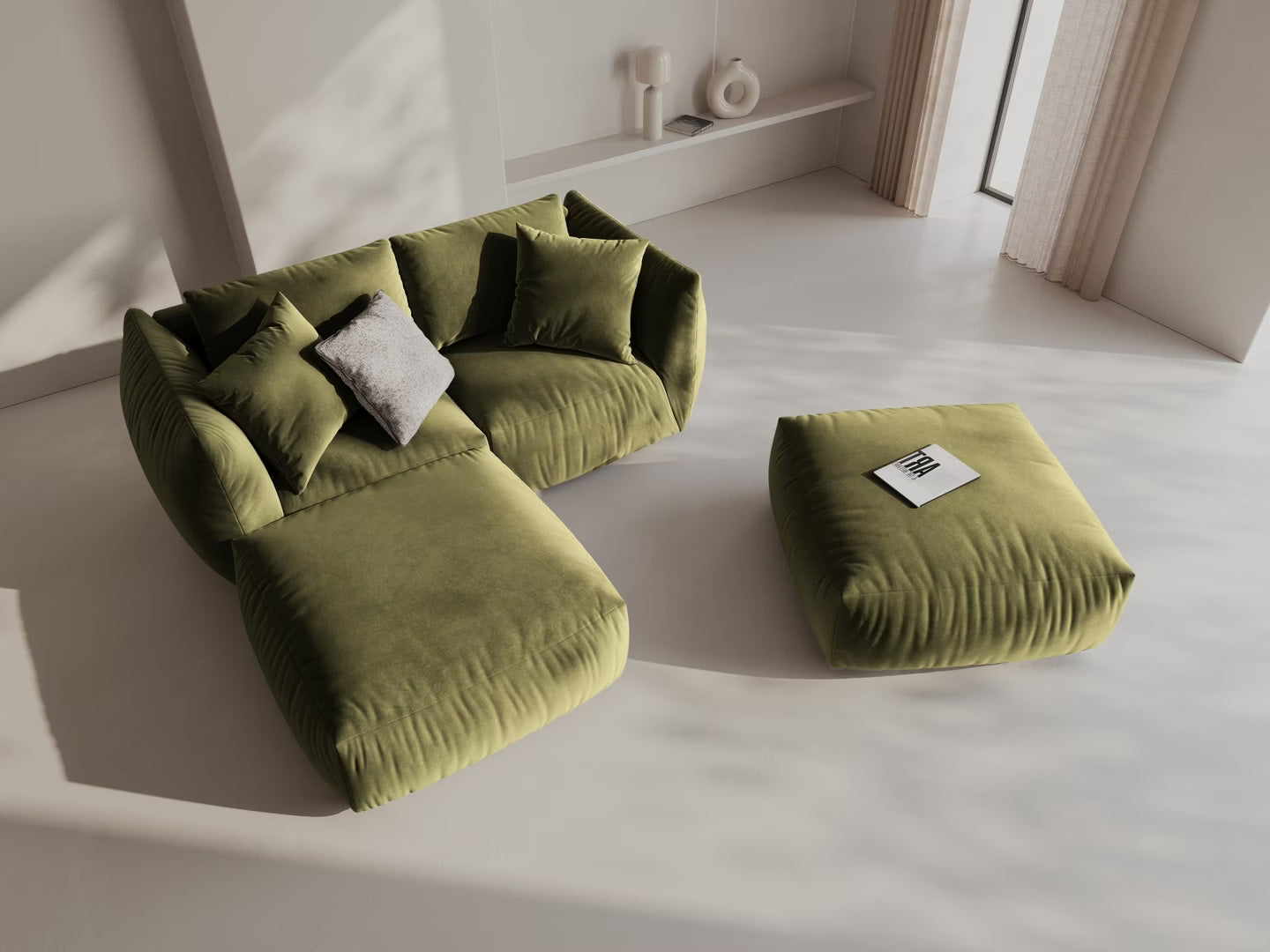 CHRIS Modular Velvet Sofa - Light Green Corner Element
