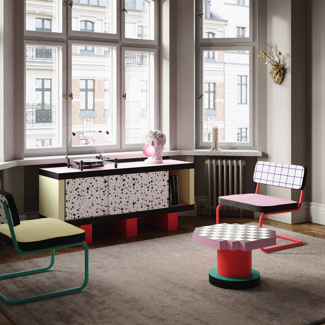 Kommode SUPERCABINET TERRAZZO weiß mit Rosa und Rot