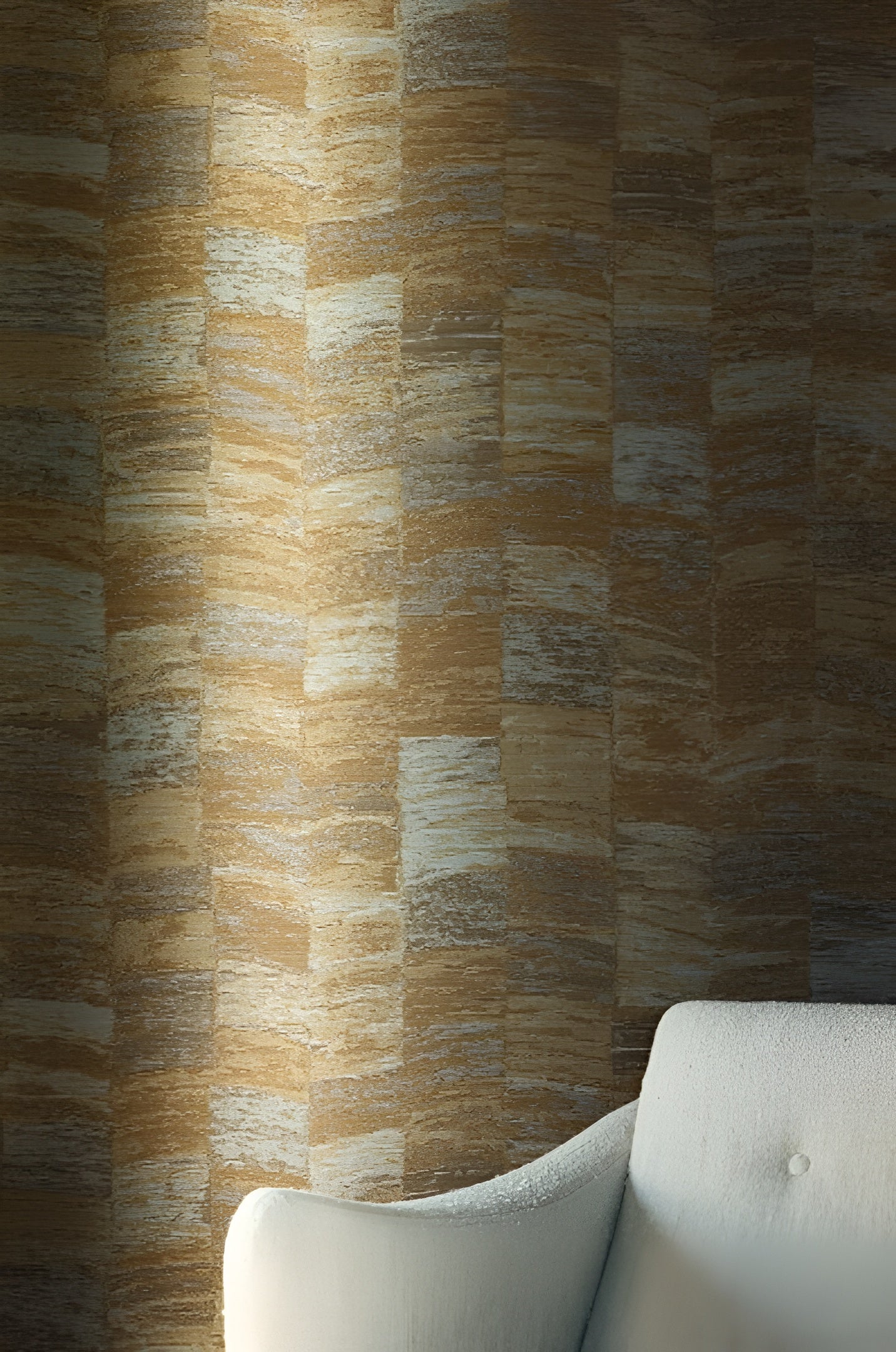 Textile wallpaper with a geometric pattern PUEBLOS - ACIER gray
