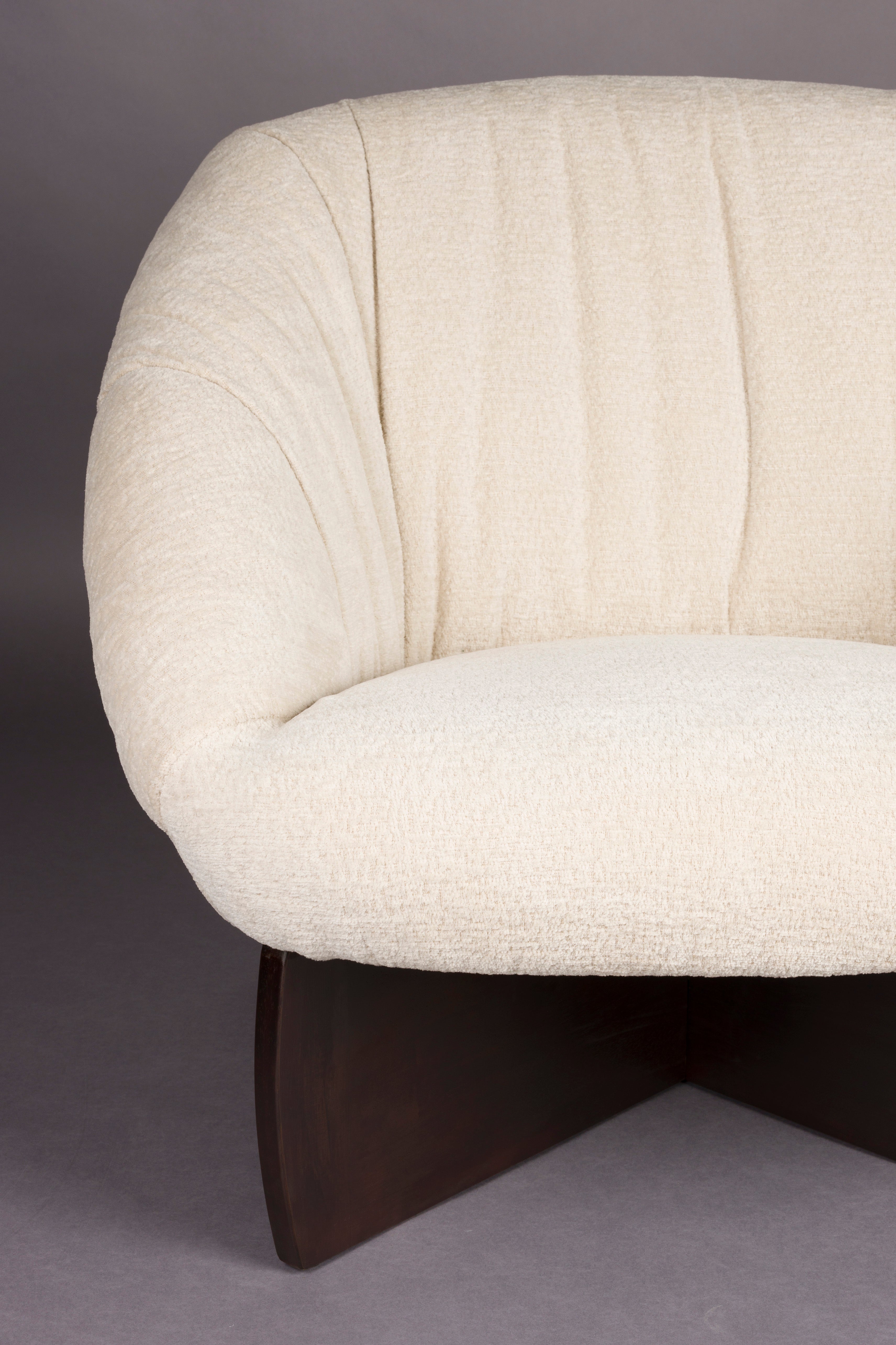 EMILIUS Armchair in Beige with Wooden Base