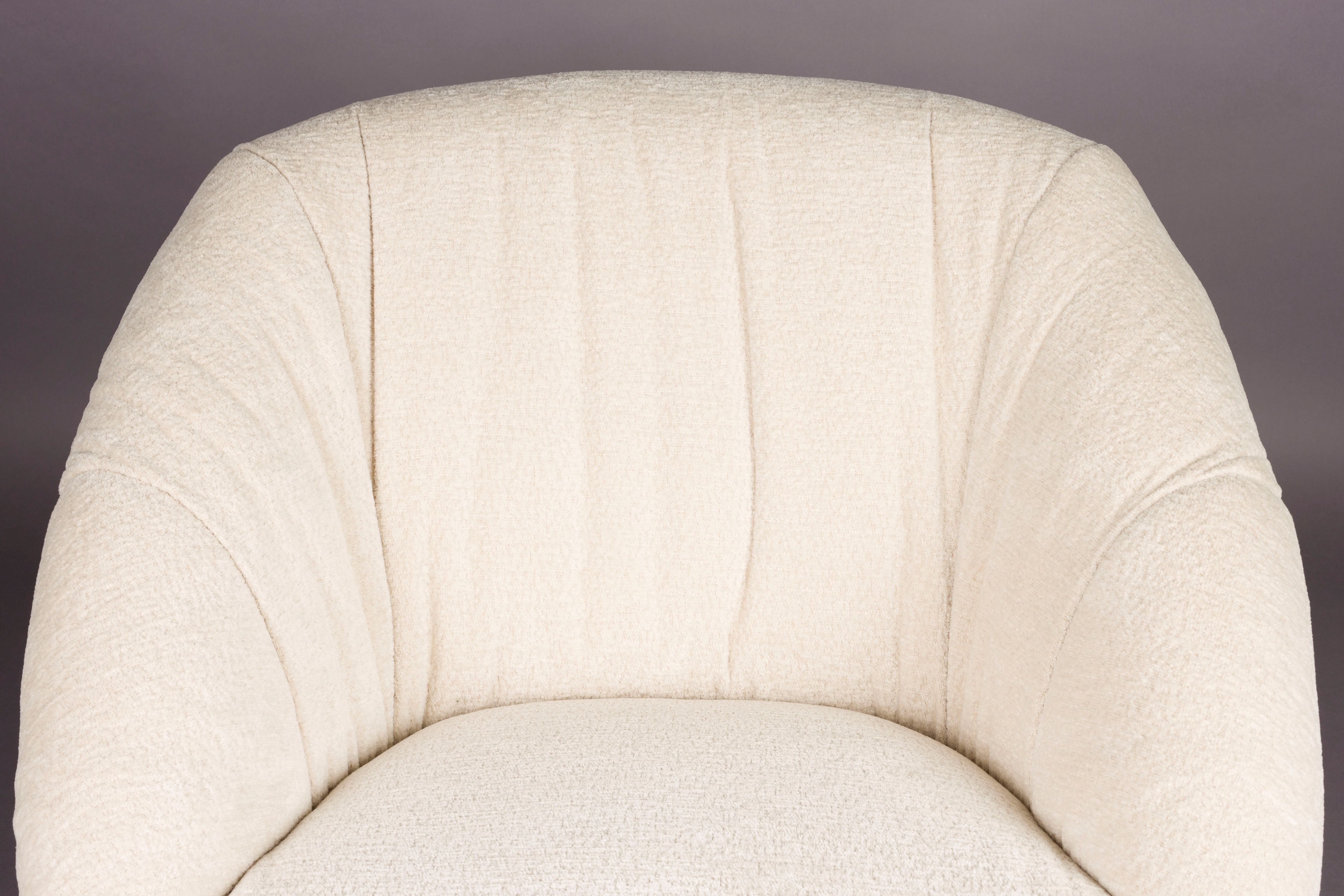 EMILIUS Armchair in Beige with Wooden Base