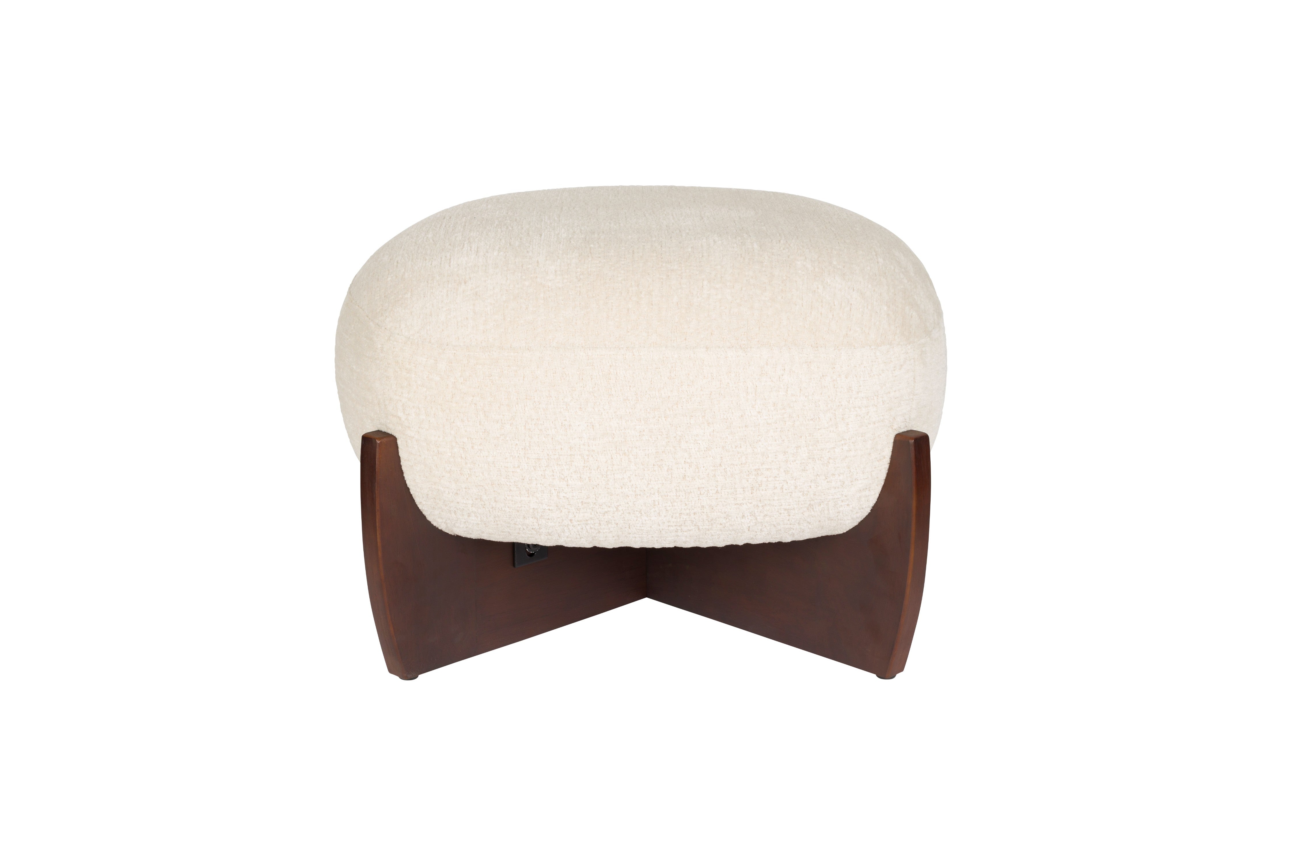 EMILIUS pouf in beige with a wooden base