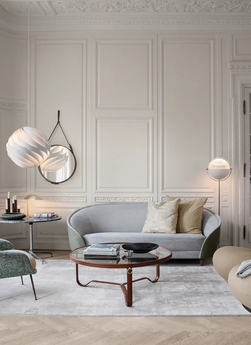 ADNET coffee table glass and brown leather