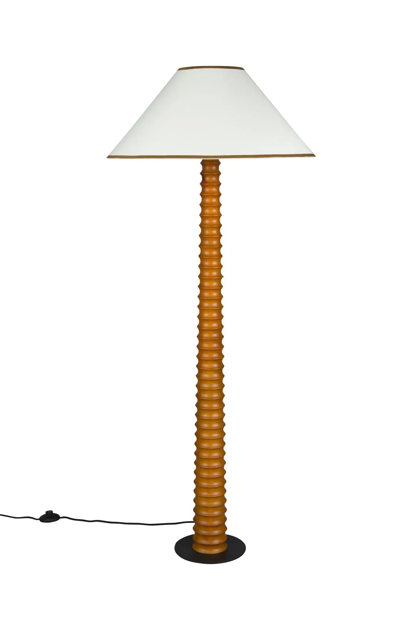 Lampa podłogowa HORACE drewno dębowe z bawełnianym kloszem – styl vintage