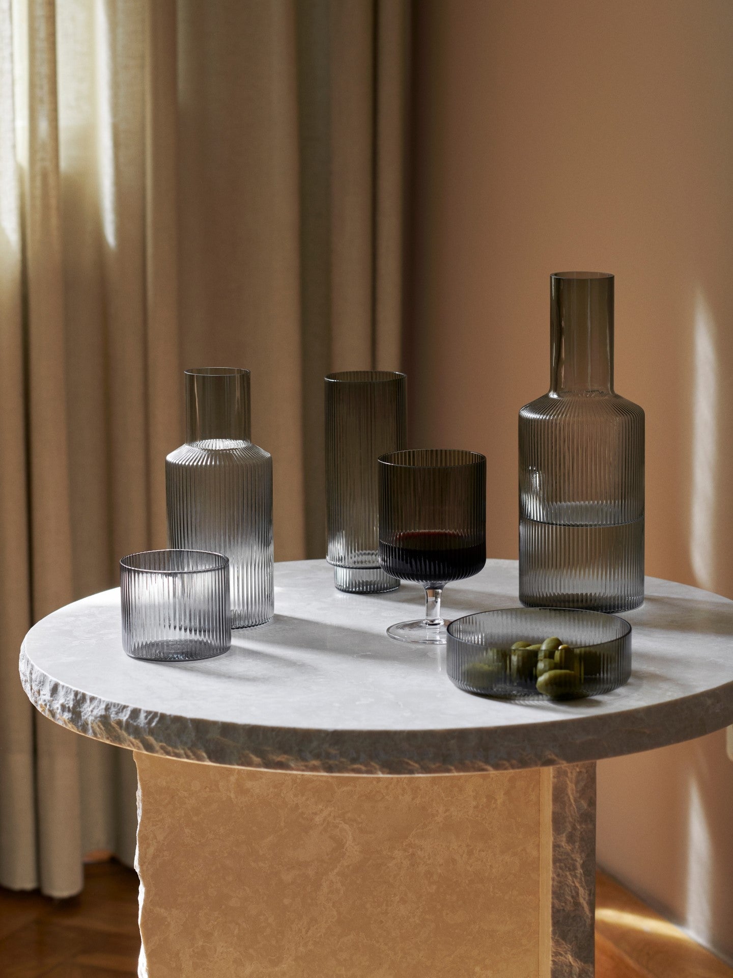 Ripple Long Drink Cocktail Glasses Set Smoked Glass