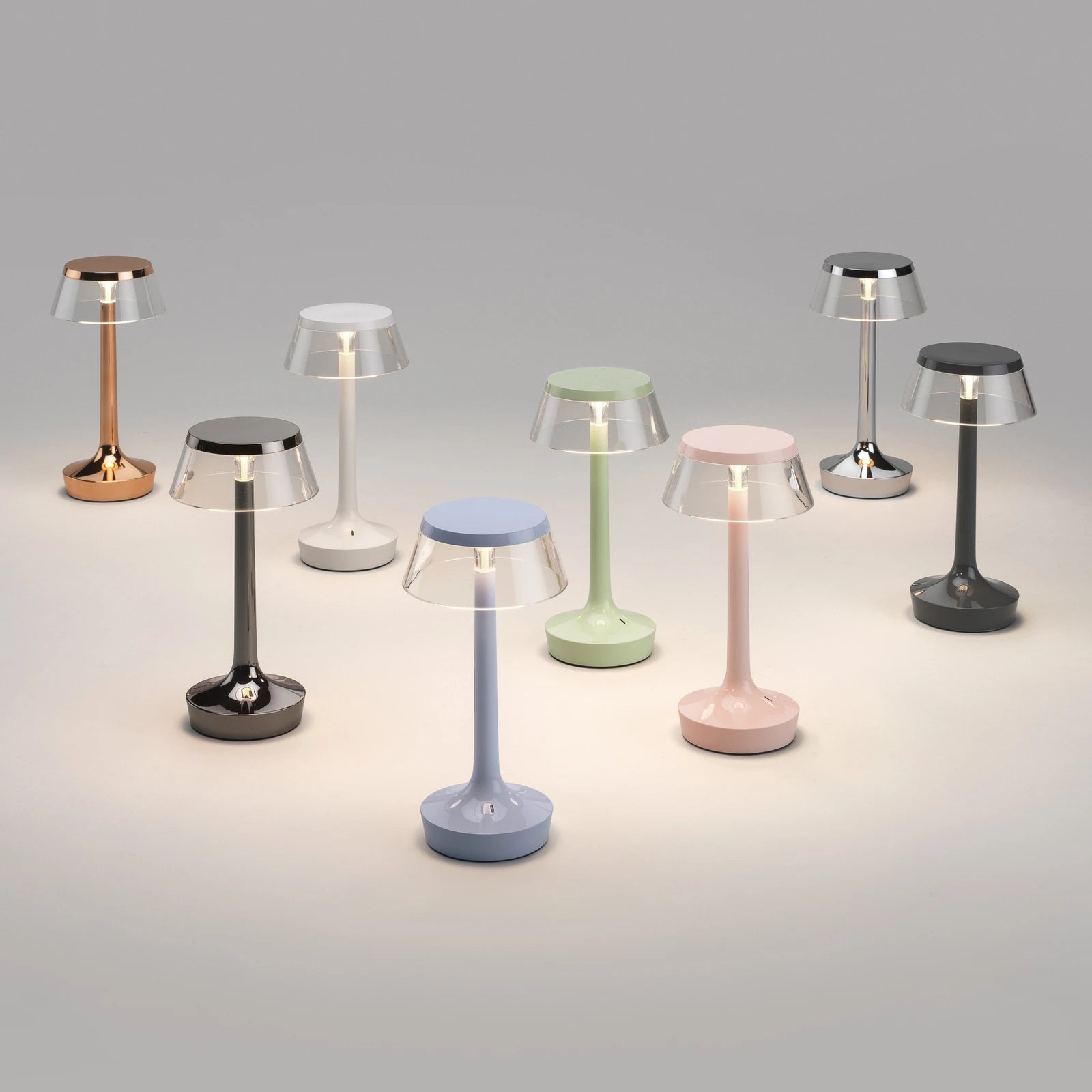 Portable lamp BON JOUR UNPLUGGED chrome with transparent shade