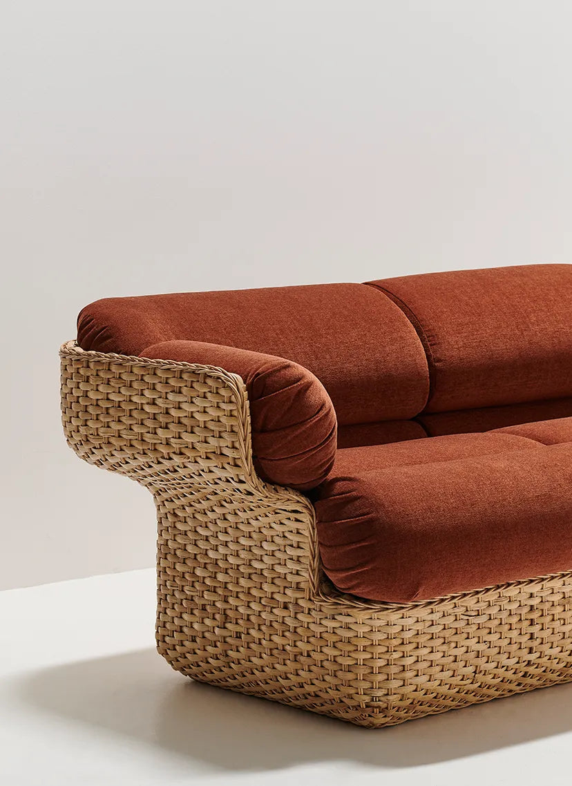 2-Seater Sofa BASKET in Burgundy with Rattan