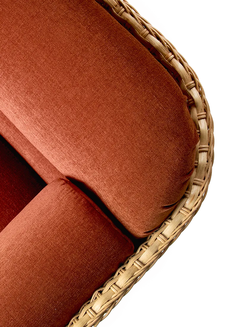 2-Seater Sofa BASKET in Burgundy with Rattan