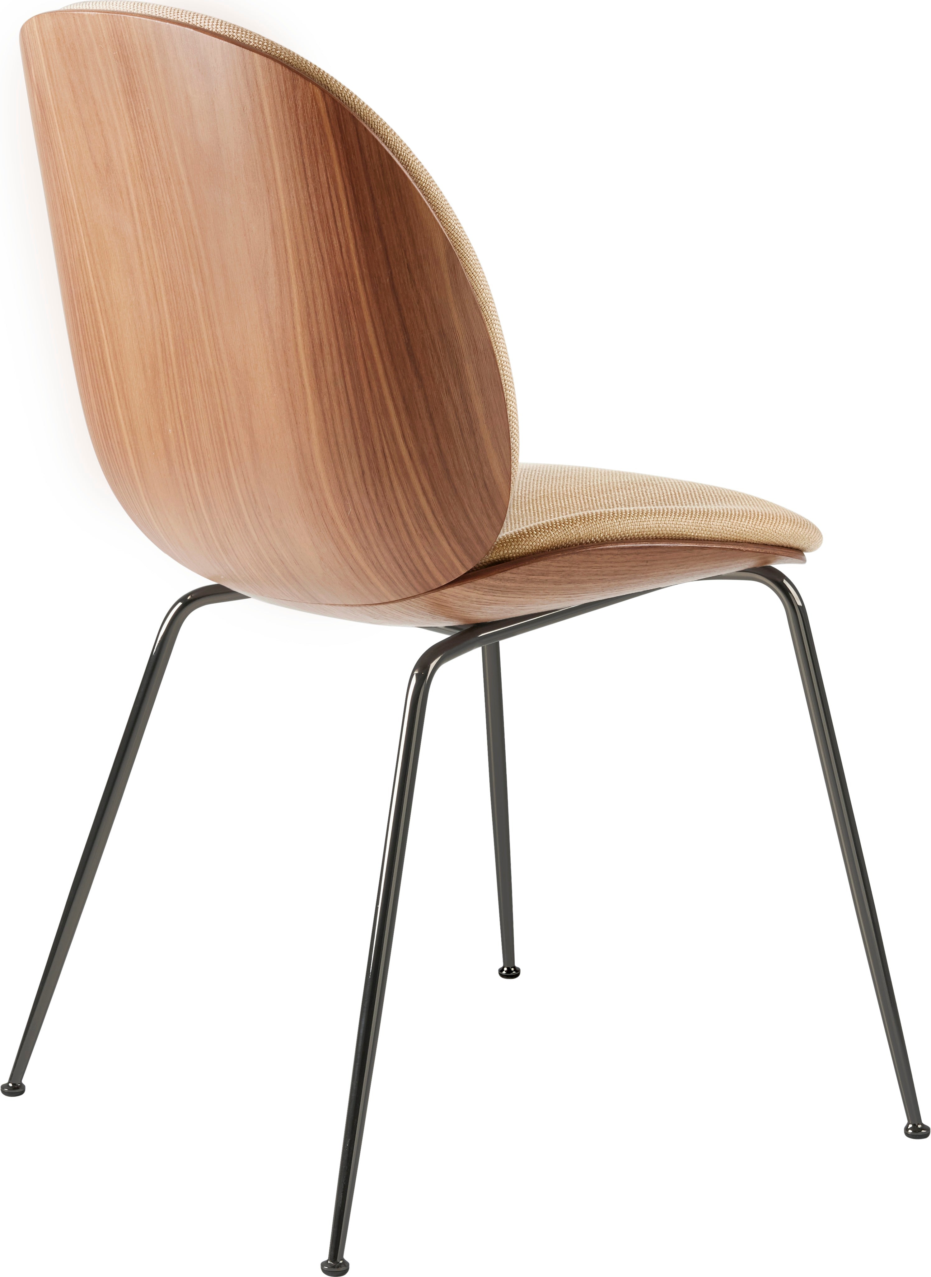 BEETLE upholstered chair with walnut wood and black chrome base