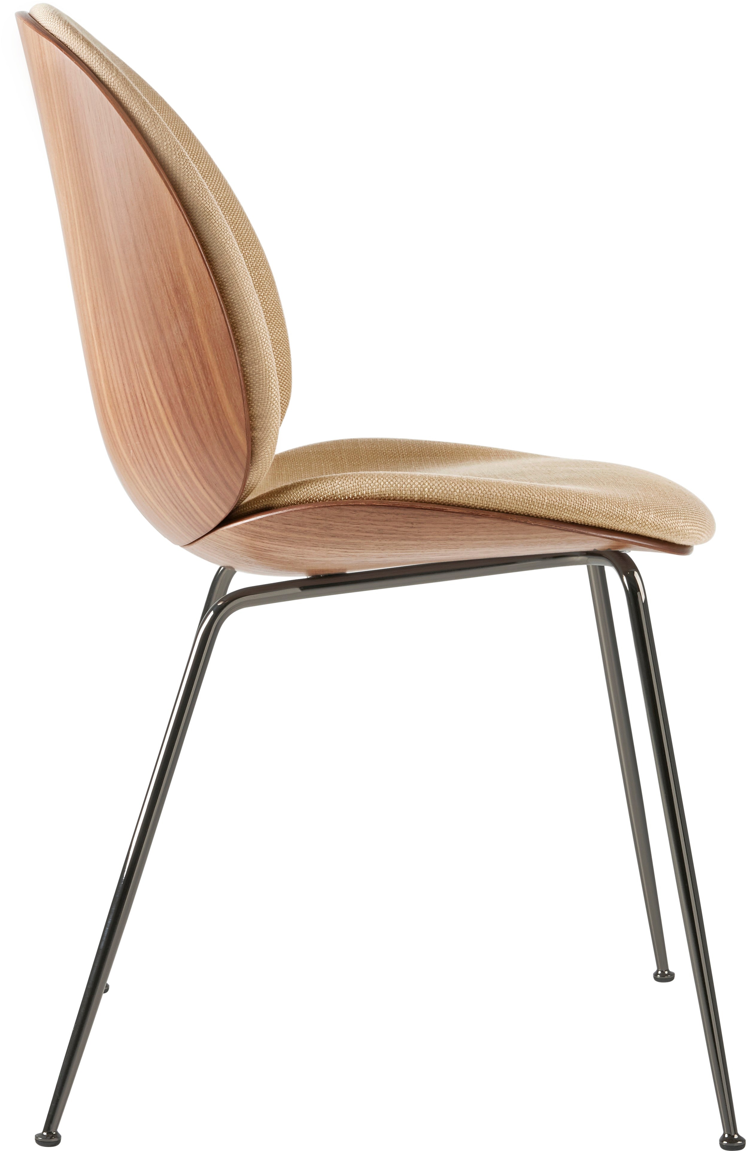 BEETLE upholstered chair with walnut wood and black chrome base