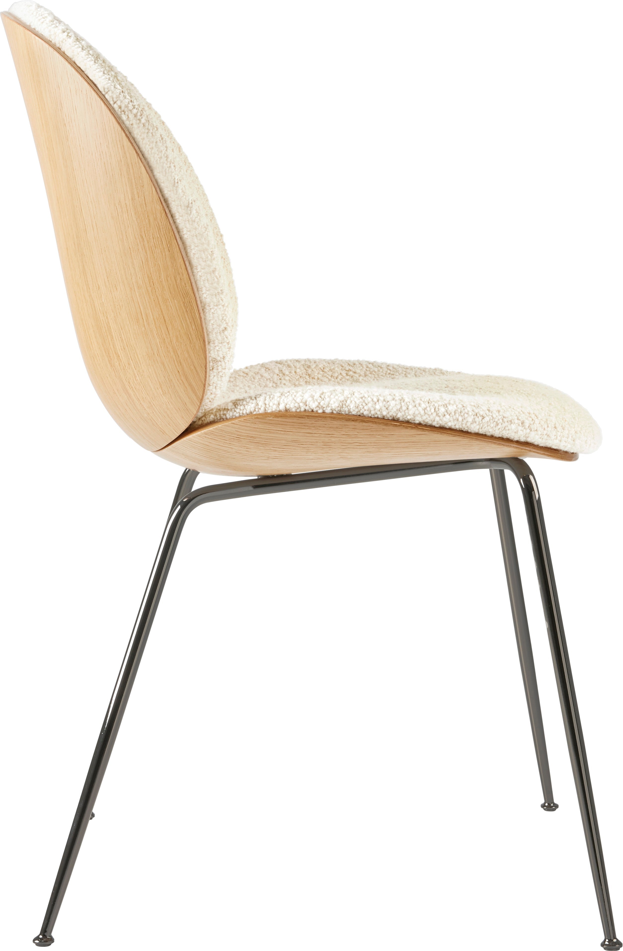 BEETLE upholstered chair with oak wood and black chrome base