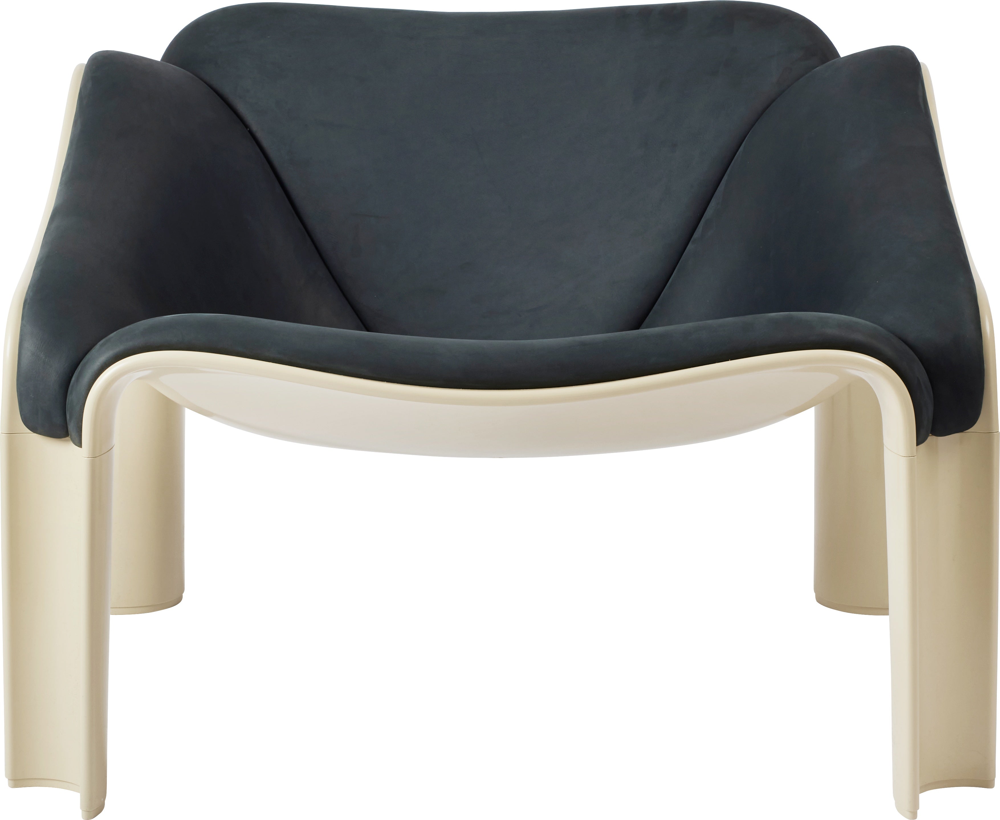 Fotel F300 in marineblauem Leder mit cremefarbener Basis