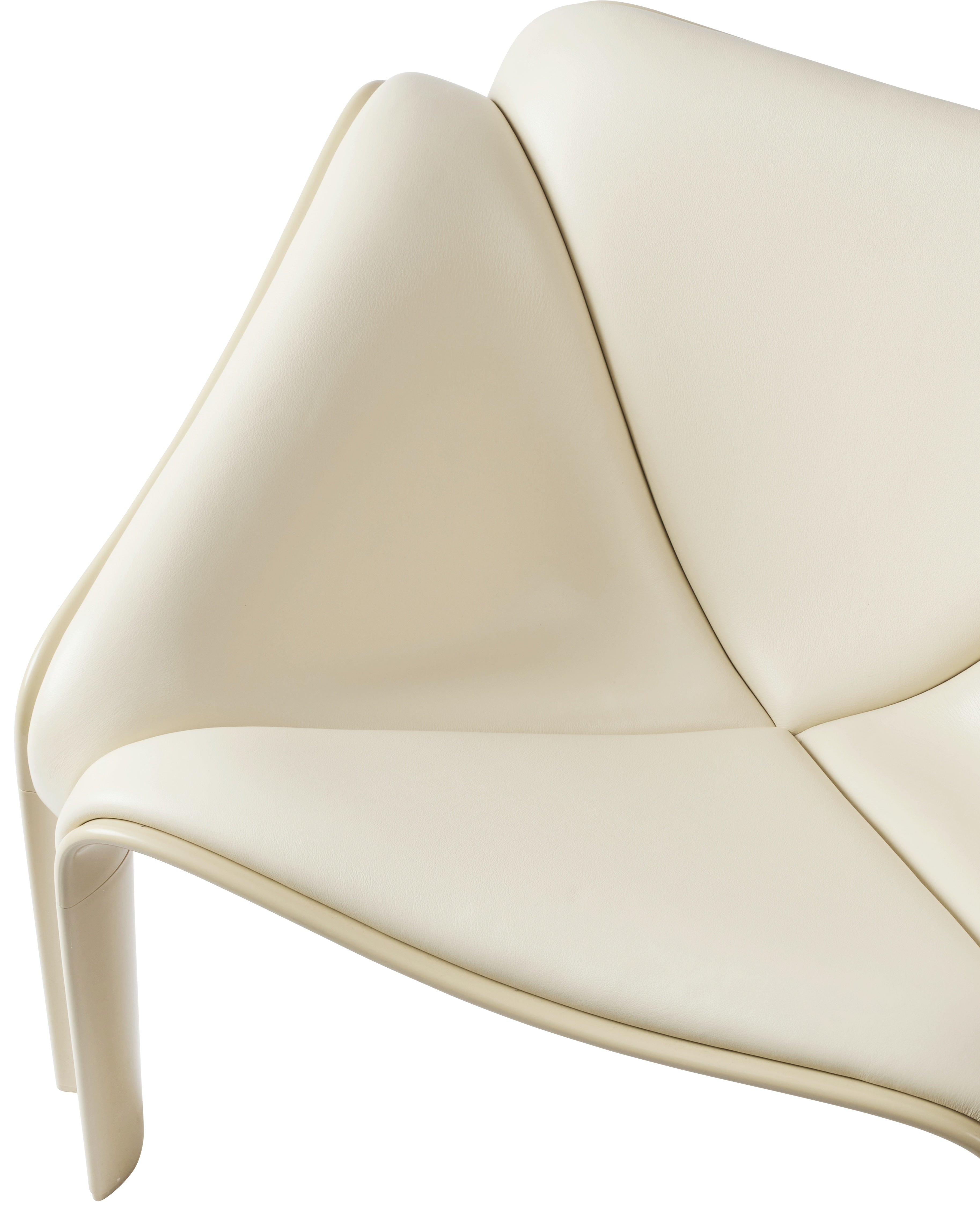 Fotel F300 aus weißem Leder mit cremefarbener Basis