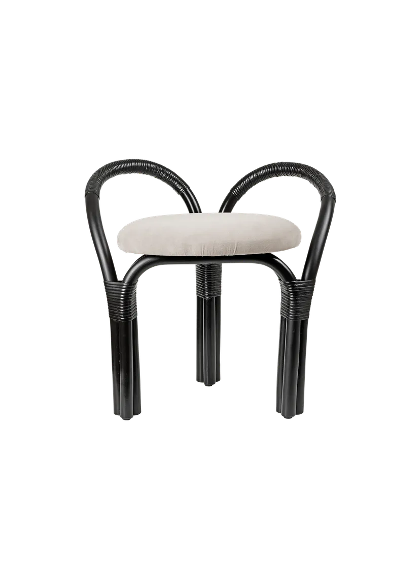 Upholstered BISTRA Stool with Rattan Ebony Base