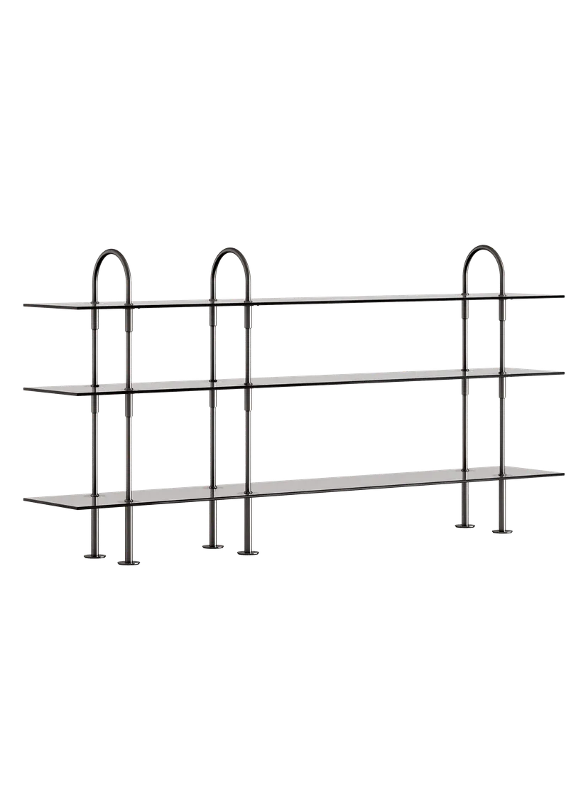 KEEN Shelf with Smoky Glass and Black Brass Frame
