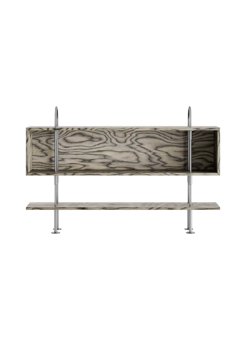 KEEN BOX Shelf gray wood with satin steel frame