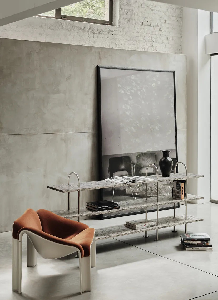KEEN Shelf in Gray Wood with Black Brass Frame