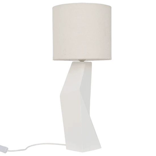 MiYUKI weiße Steinzeug-Tischlampe mit Baumwollschirm