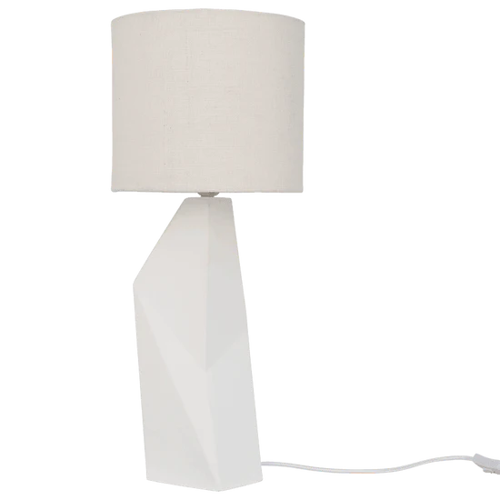 MiYUKI weiße Steinzeug-Tischlampe mit Baumwollschirm