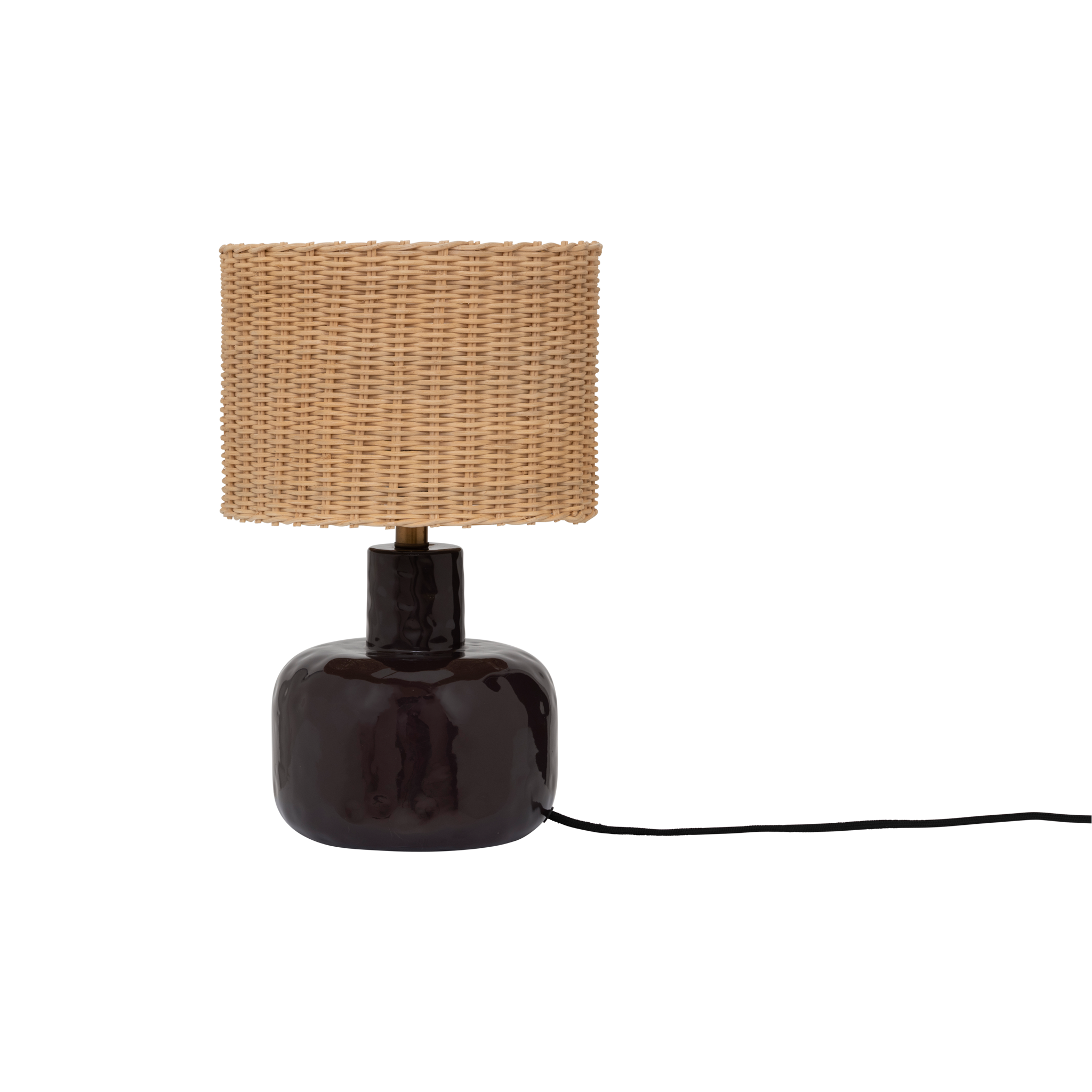 VRIDEN table lamp with wicker shade and brown base