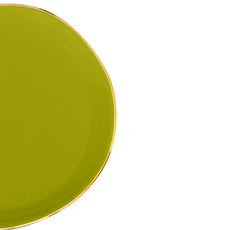 GOOD MORNING green plate with gold finish