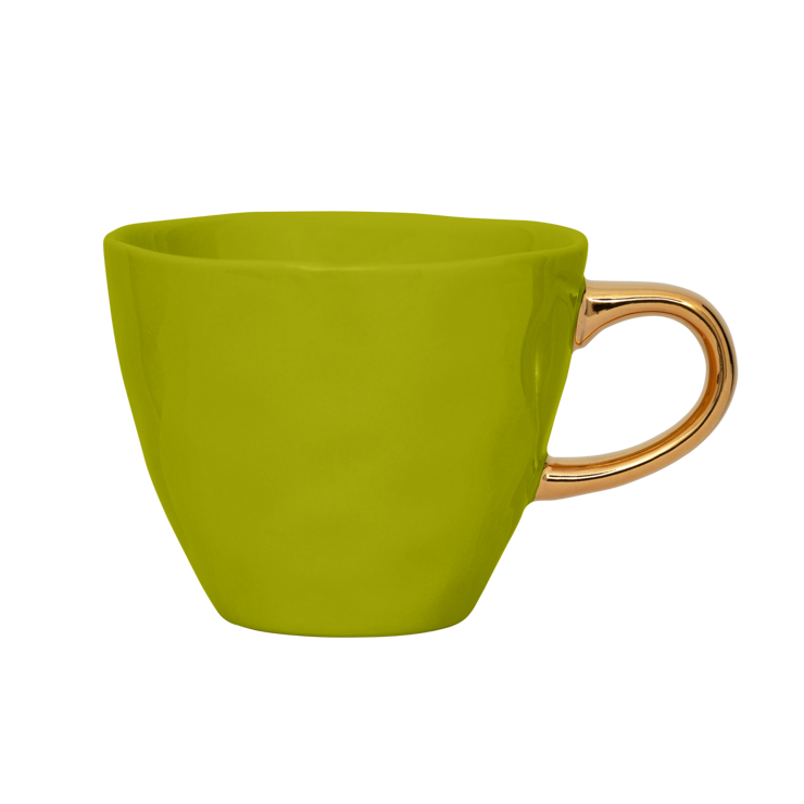 GOOD MORNING green ceramic mug with gold
