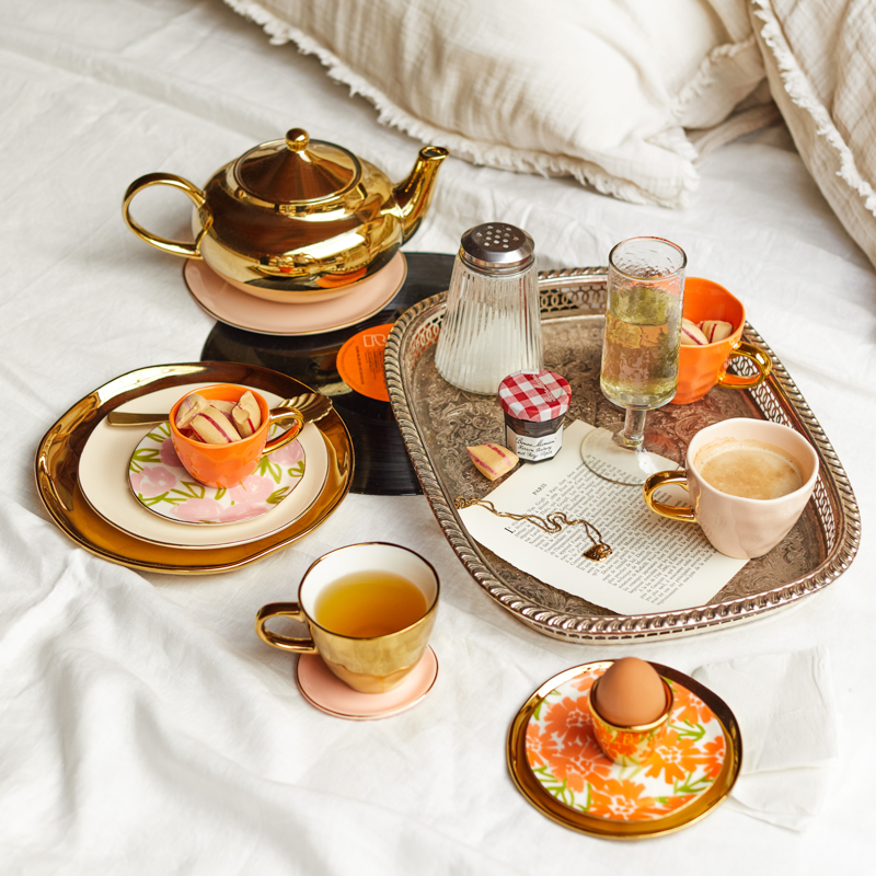 Ceramic Mug GOOD MORNING Orange with Gold