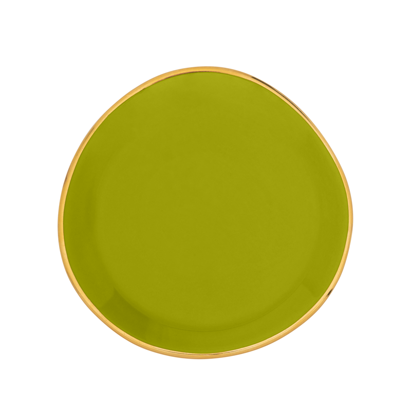GOOD MORNING green plate with gold finish