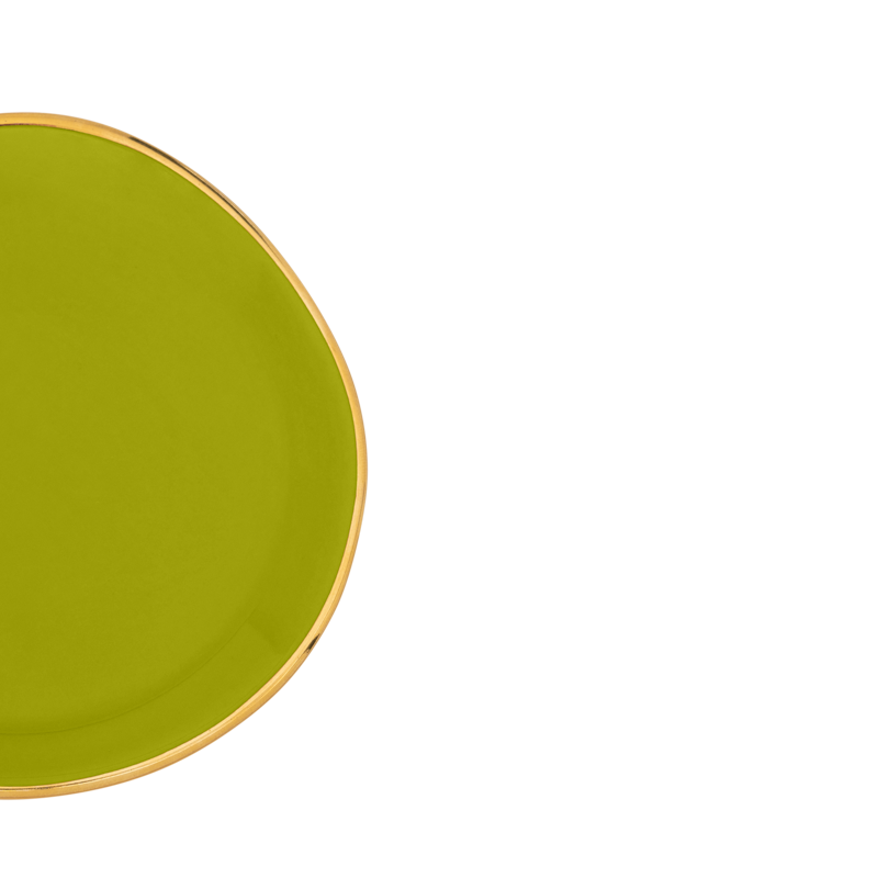 GOOD MORNING green plate with gold finish