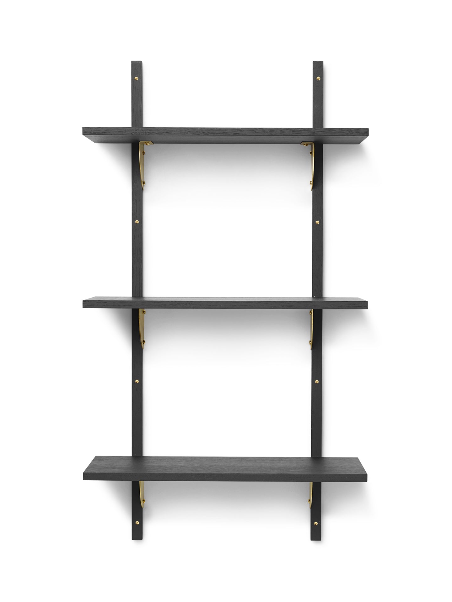 SECTOR TRIPLE NARROW shelf in black ash veneer with brass finish