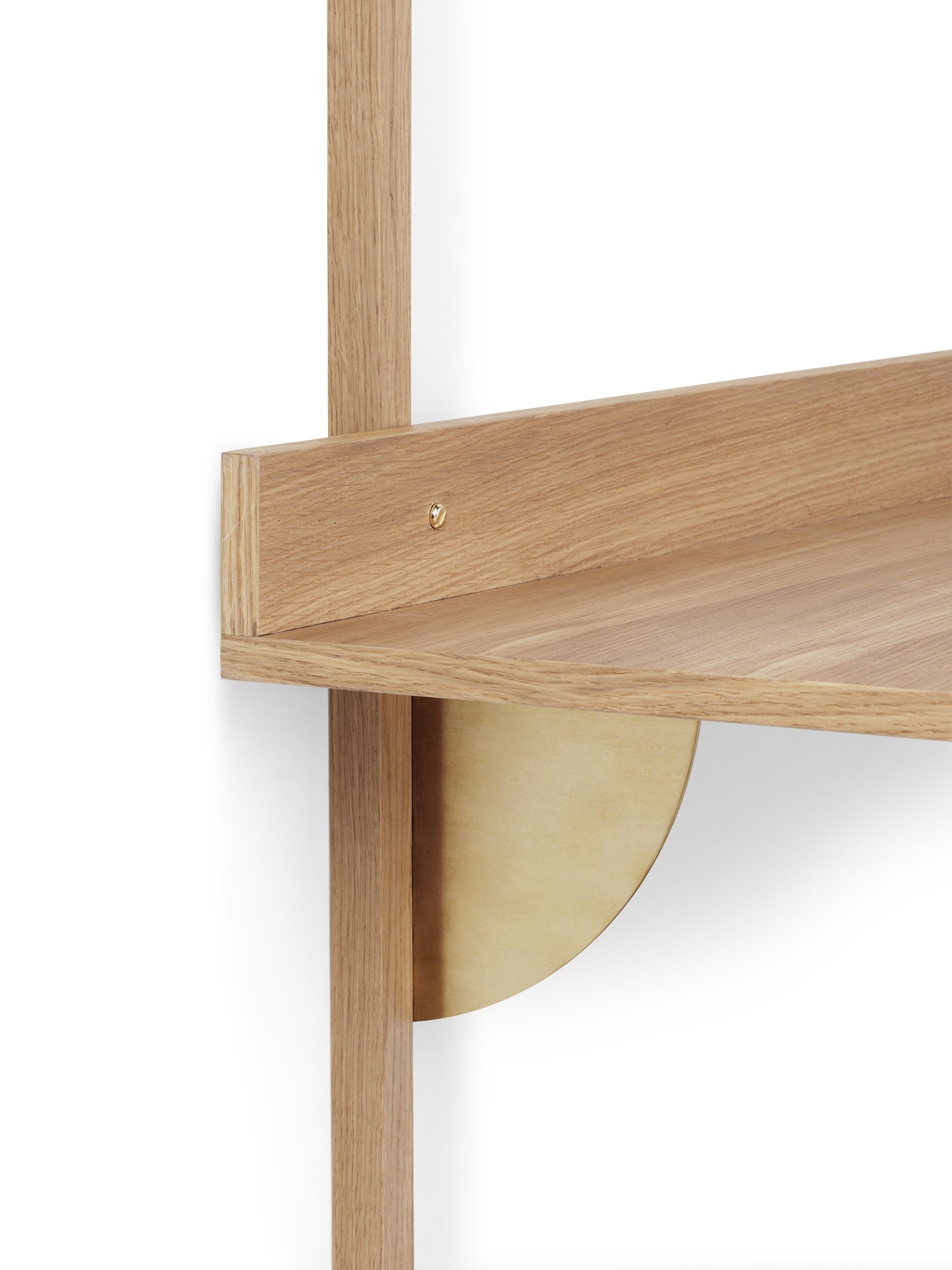 SECTOR DESK wall-mounted desk in oak veneer with brass finish