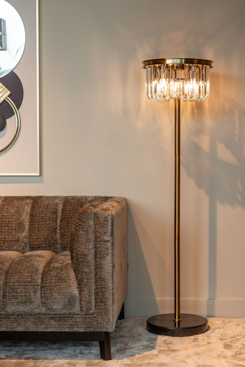 Stehlampe DAGMAR Glas mit goldenem Fuß