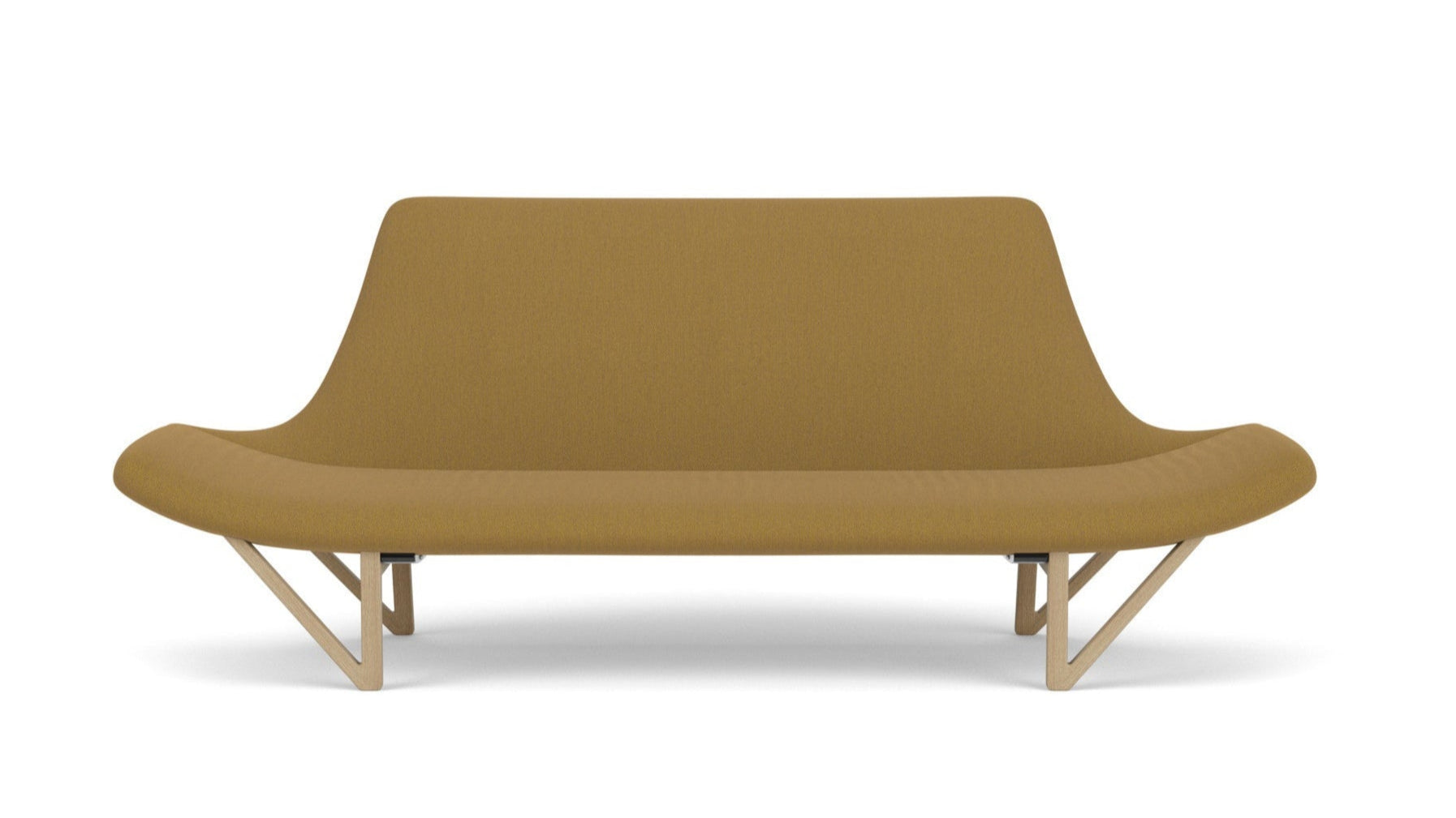 Sofa PAGODE musztardowy z dębową podstawą