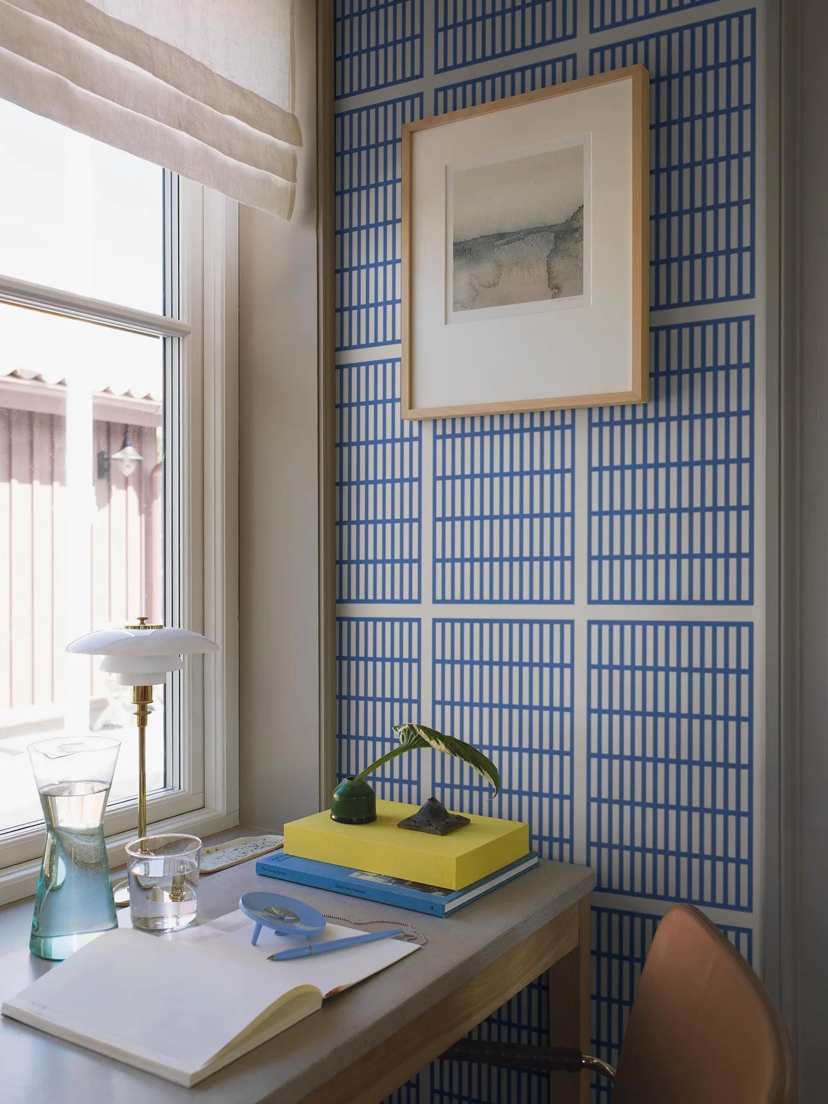 ALVAR AALTO 14/6 White and Blue Geometric Pattern Wallpaper