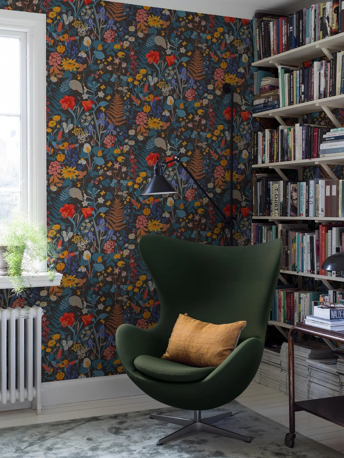 STUGRABATT Blue and Yellow Floral Pattern Wallpaper