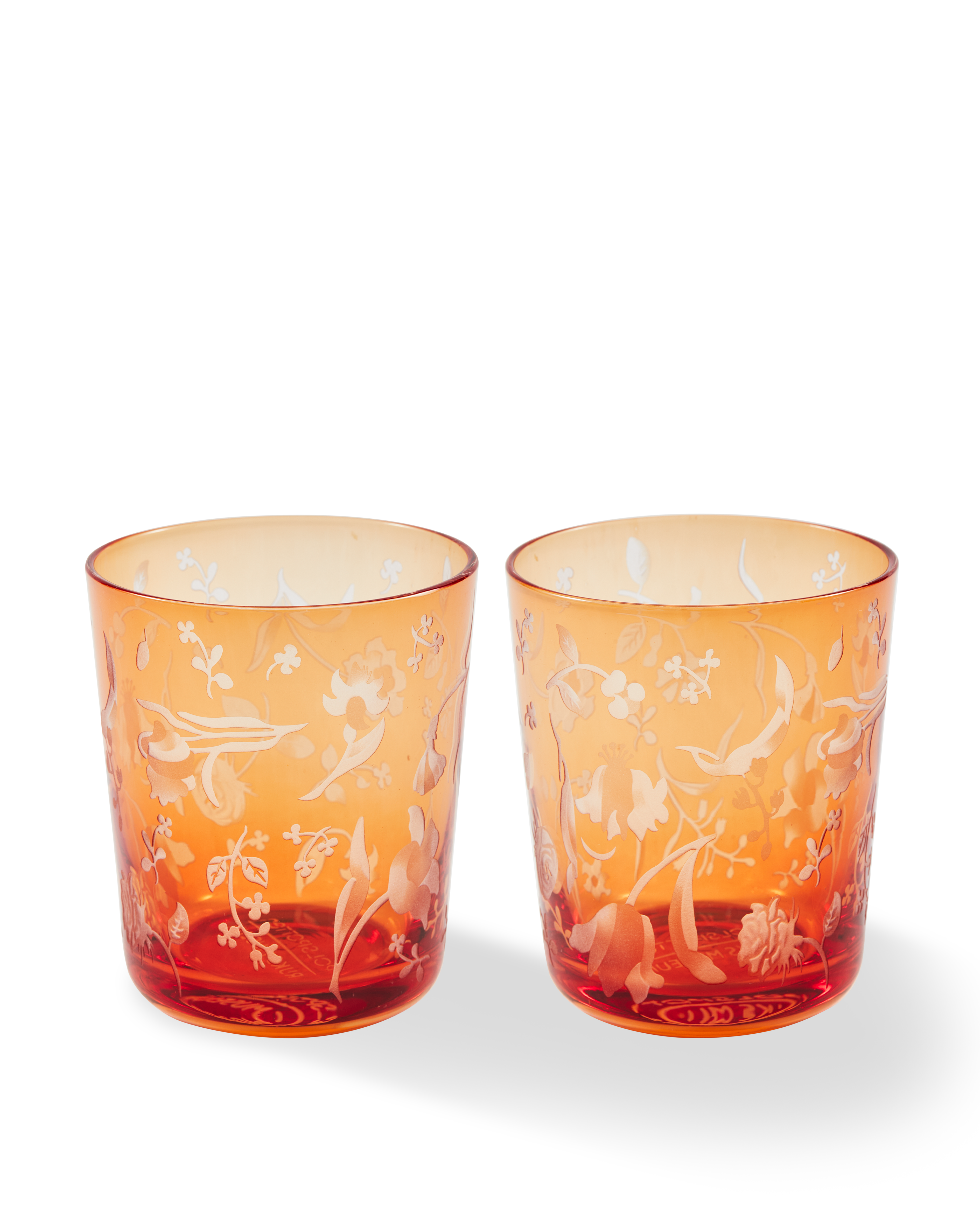 SCATTERED FLOWERS Orange Glasses Set with Sandblasted Pattern