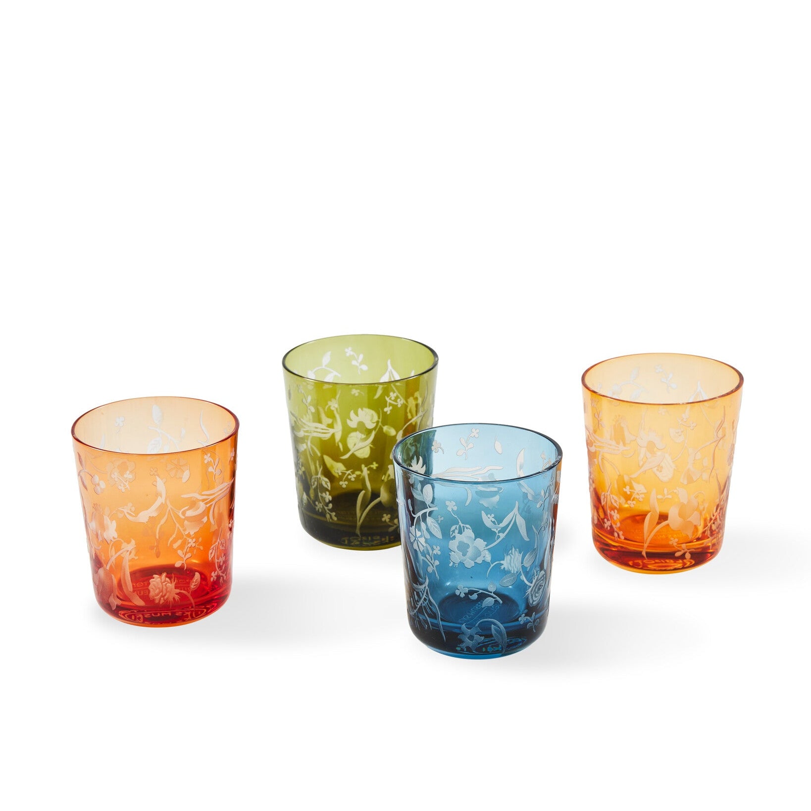 SCATTERED FLOWERS Orange Glasses Set with Sandblasted Pattern