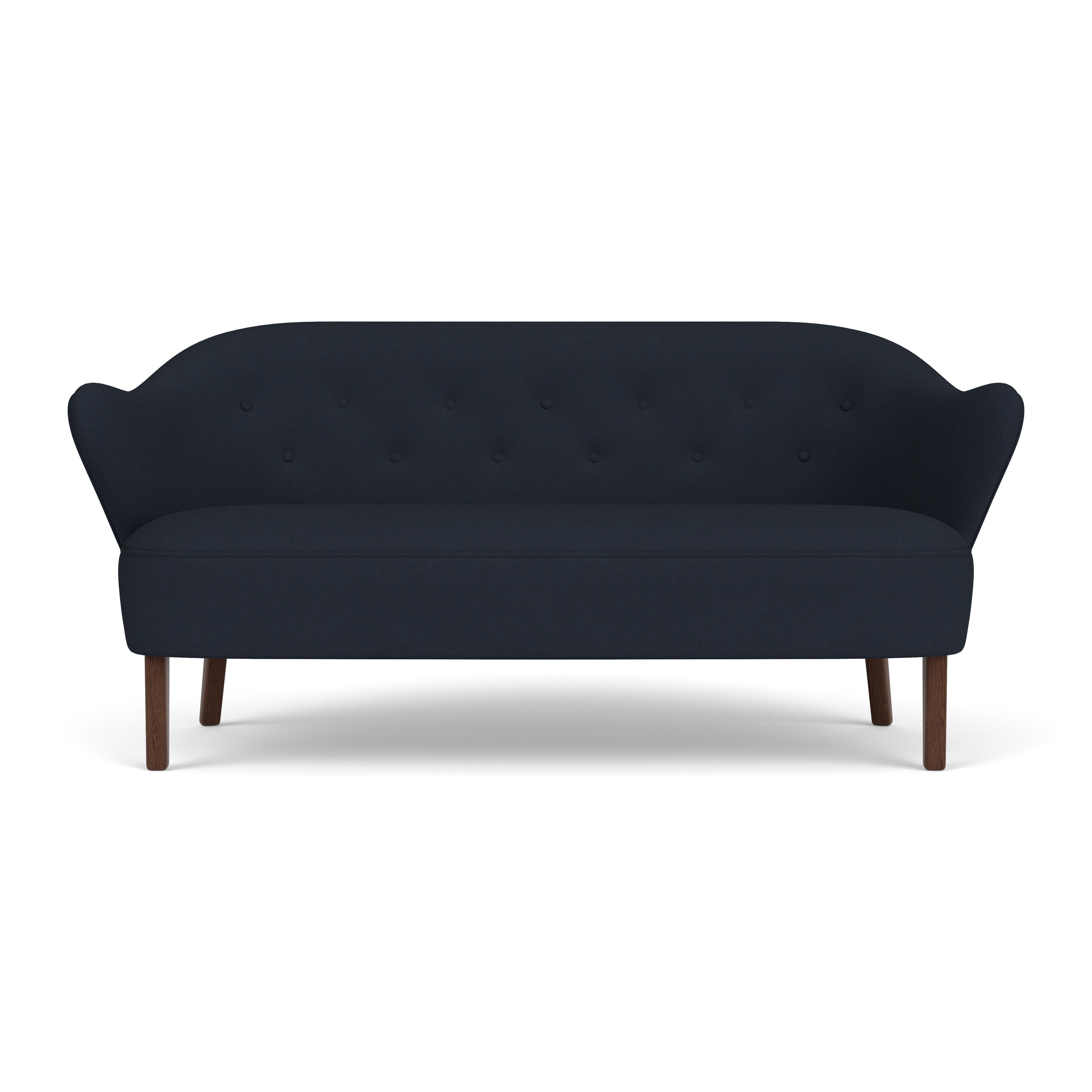 Sofa INGEBORG granatowy z ciemną dębową podstawą