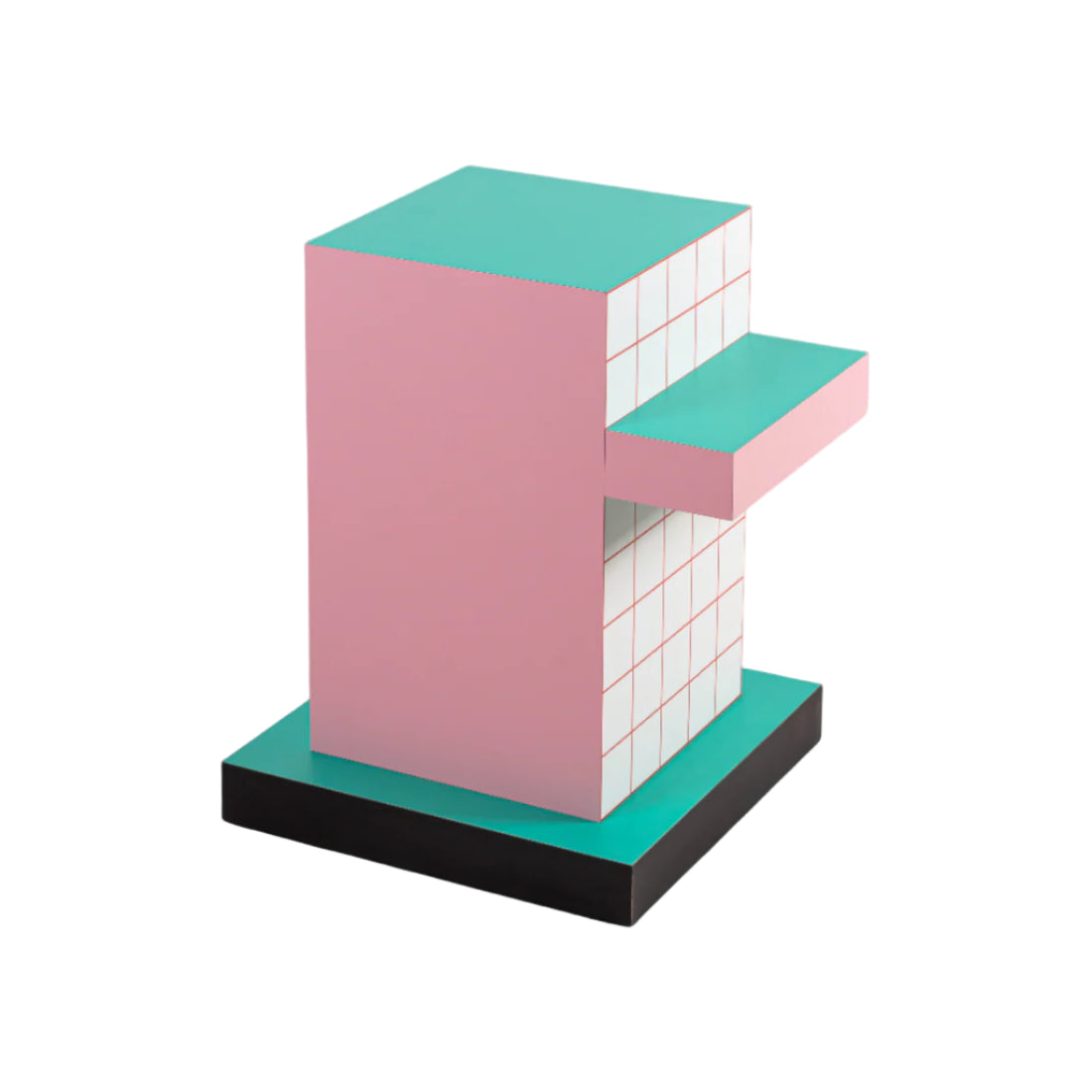 SUPERSIDE RED GRID White Side Table with Pink and Green