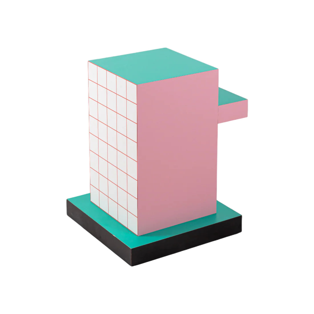 SUPERSIDE RED GRID White Side Table with Pink and Green