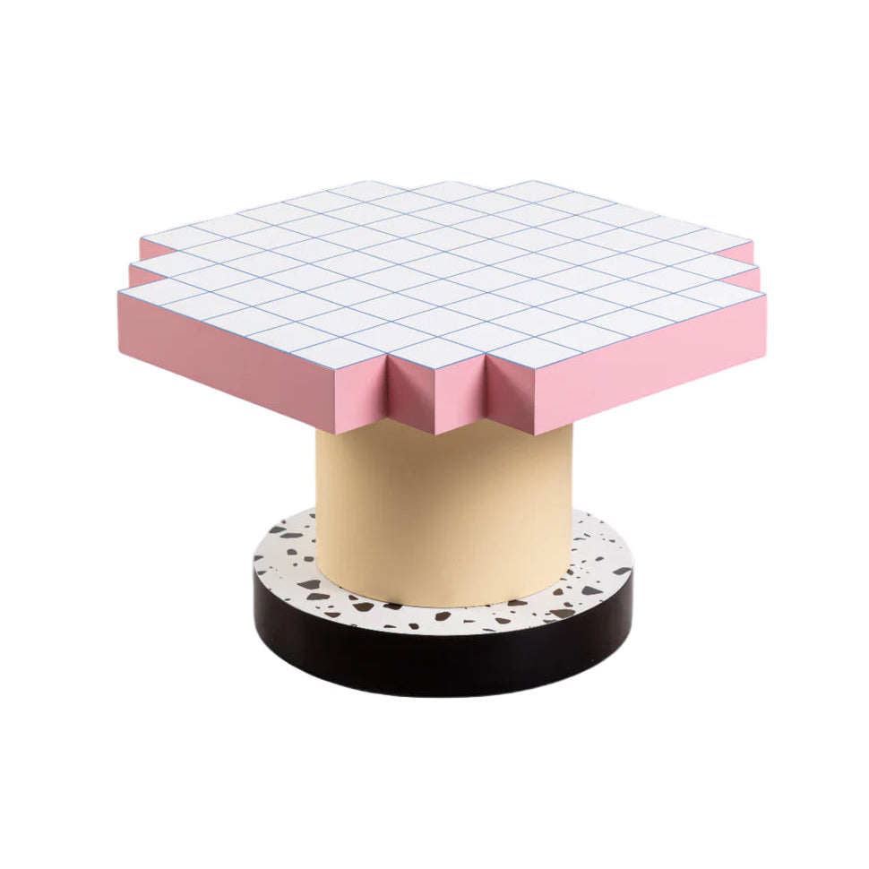 Kaffeetisch SUPERCOFFEE BLUE GRID rosa mit gelb