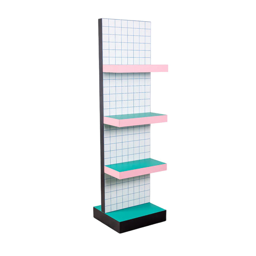 SUPERSHELF BLUE GRID white with pink and green