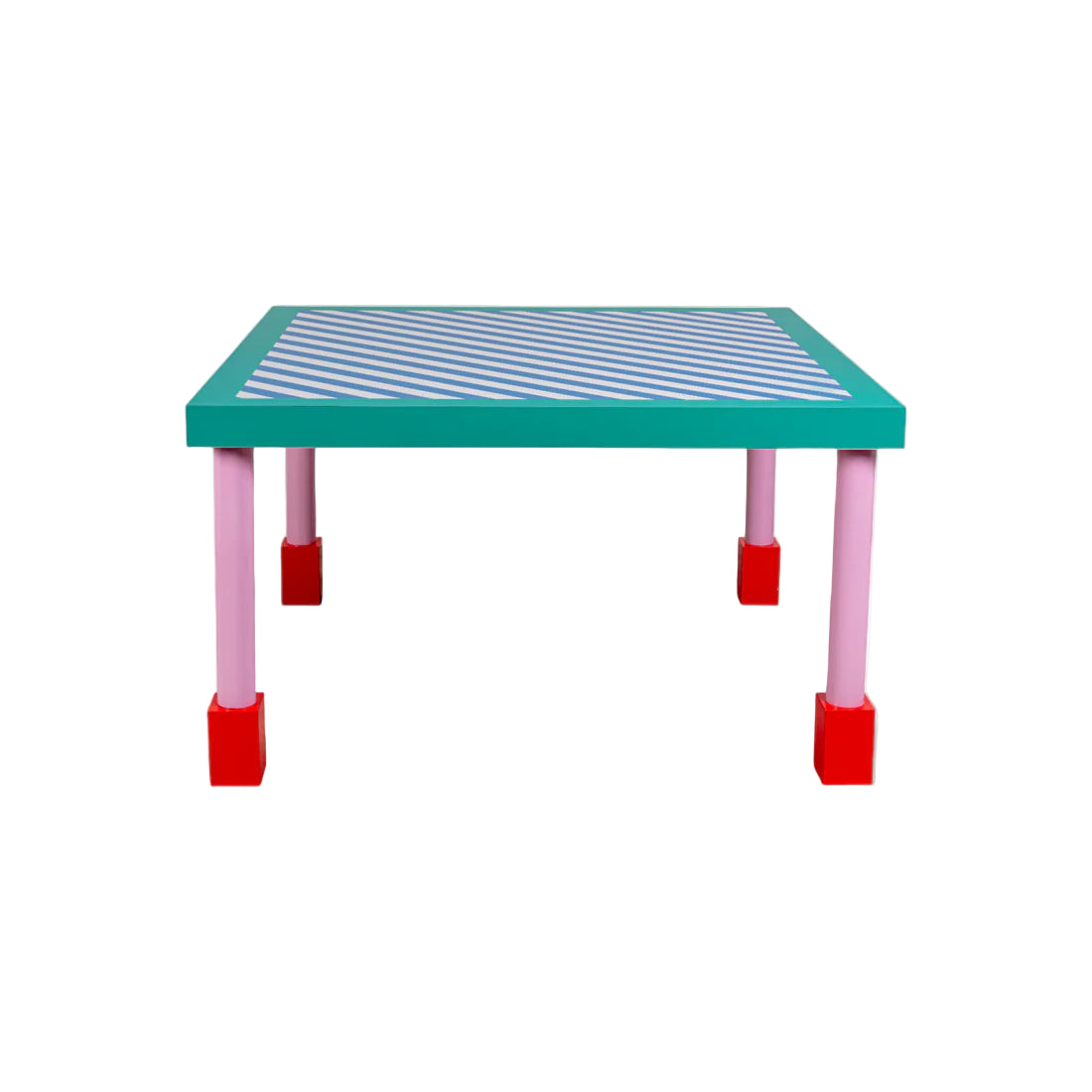 Square Table SUPERSQUARE BLUE STRIPES blue with pink base