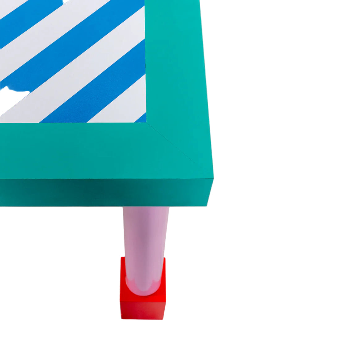 Square Table SUPERSQUARE BLUE STRIPES blue with pink base