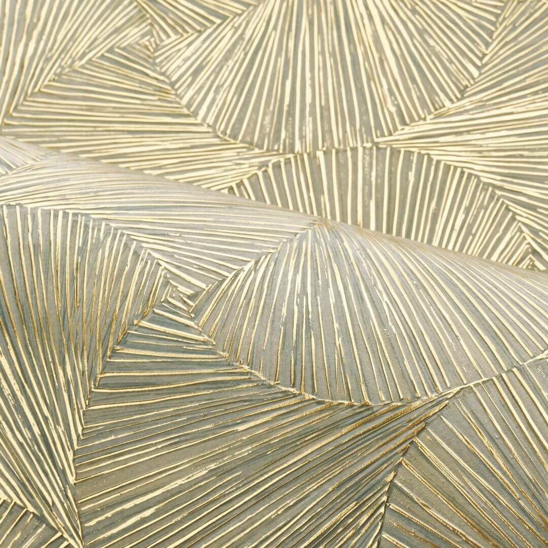 Structural vinyl wallpaper with metallic pattern SONGKET - OPALINE/DORÉ pearl with gold