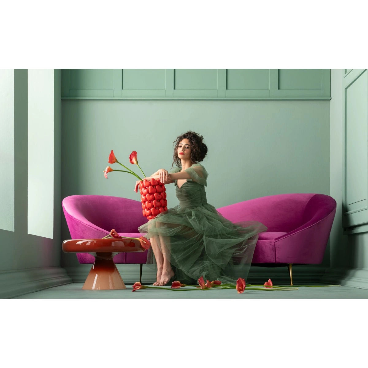 RICI red coffee table with orange