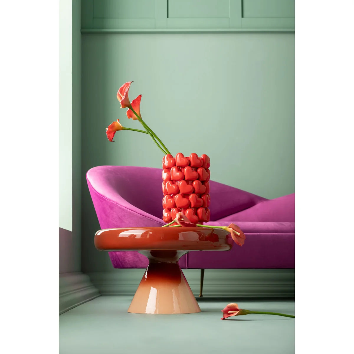 RICI red coffee table with orange