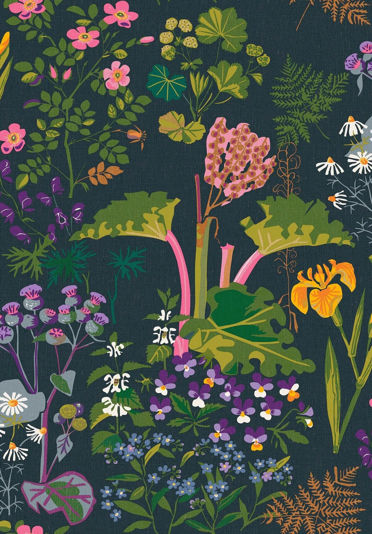 Tapete mit floralem Blumenmuster GOCKEN JOBS RABARBER dunkelblau