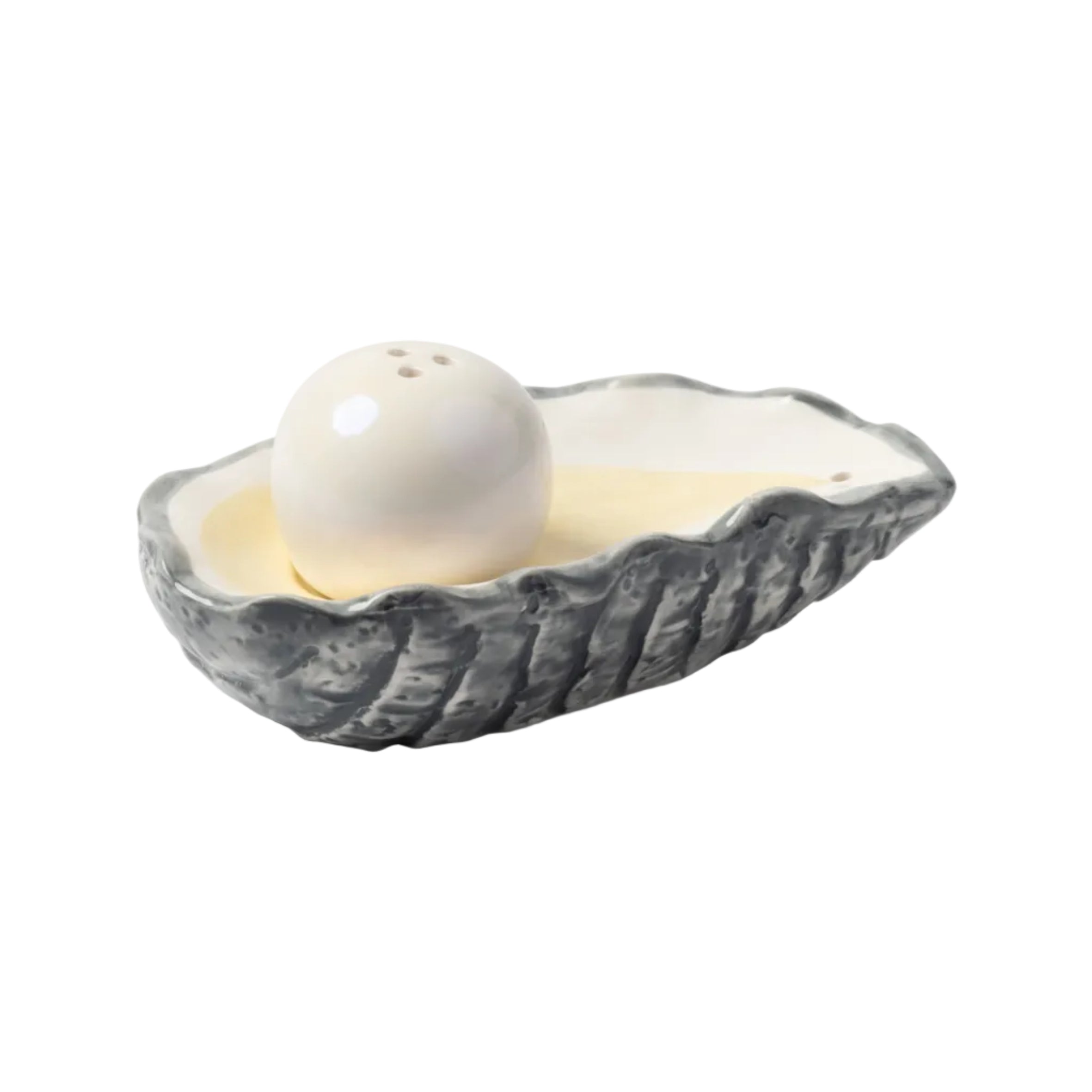Gray OYSTER salt and pepper shaker with yellow and white